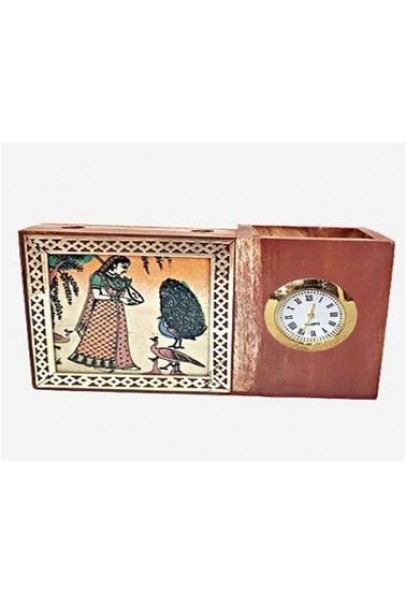 Gemstone Painting Pen Holder with Clock